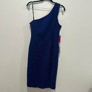 Vince Camuto Blue Shimmery One Shoulder Sheath Cocktail Dress